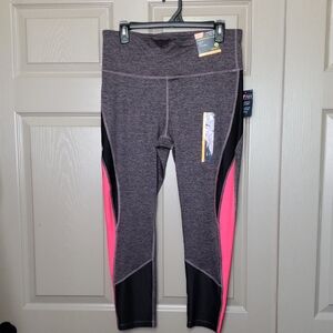 NWT Xersion Heathered Plum Truffle Gray and Black Compression 7/8 Leggings Large